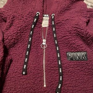 VS PINK sherpa hoodie medium quarter zip, kangaroo pockets, super- soft sherpa